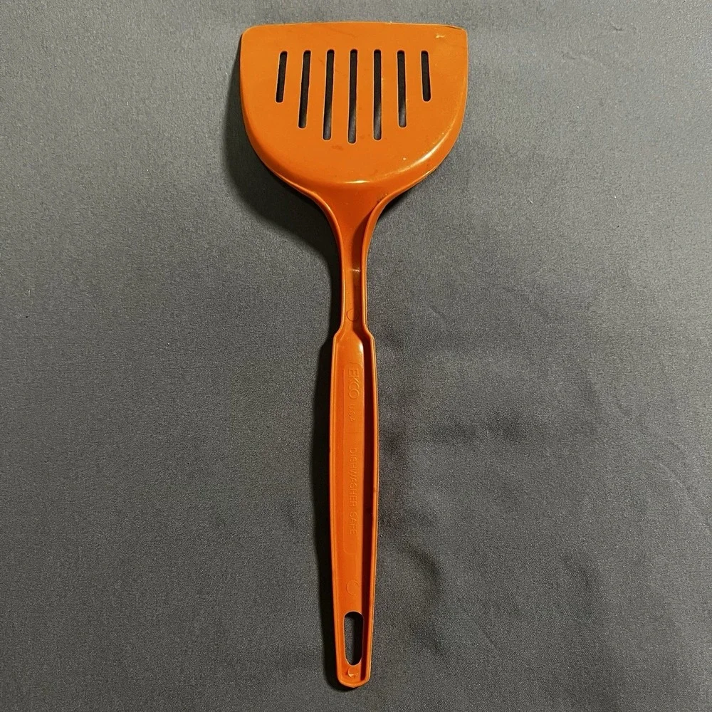 Vintage Ekco USA Nylon Plastic Wide Slotted Spatula Orange Kitchen‎ Utensil RARE